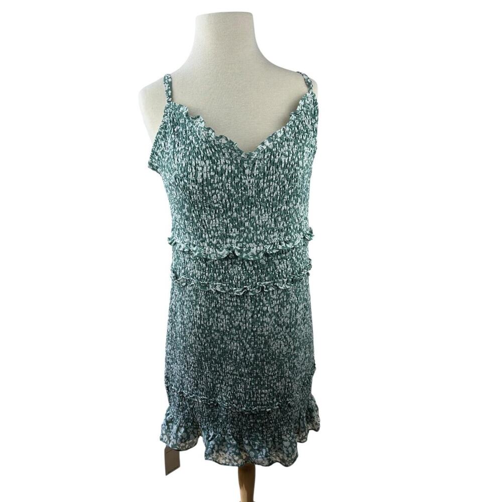 Abercrombie & Fitch Smocked Mini Dress Ruffle Green White Size XLT XL Tall - Picture 14 of 16